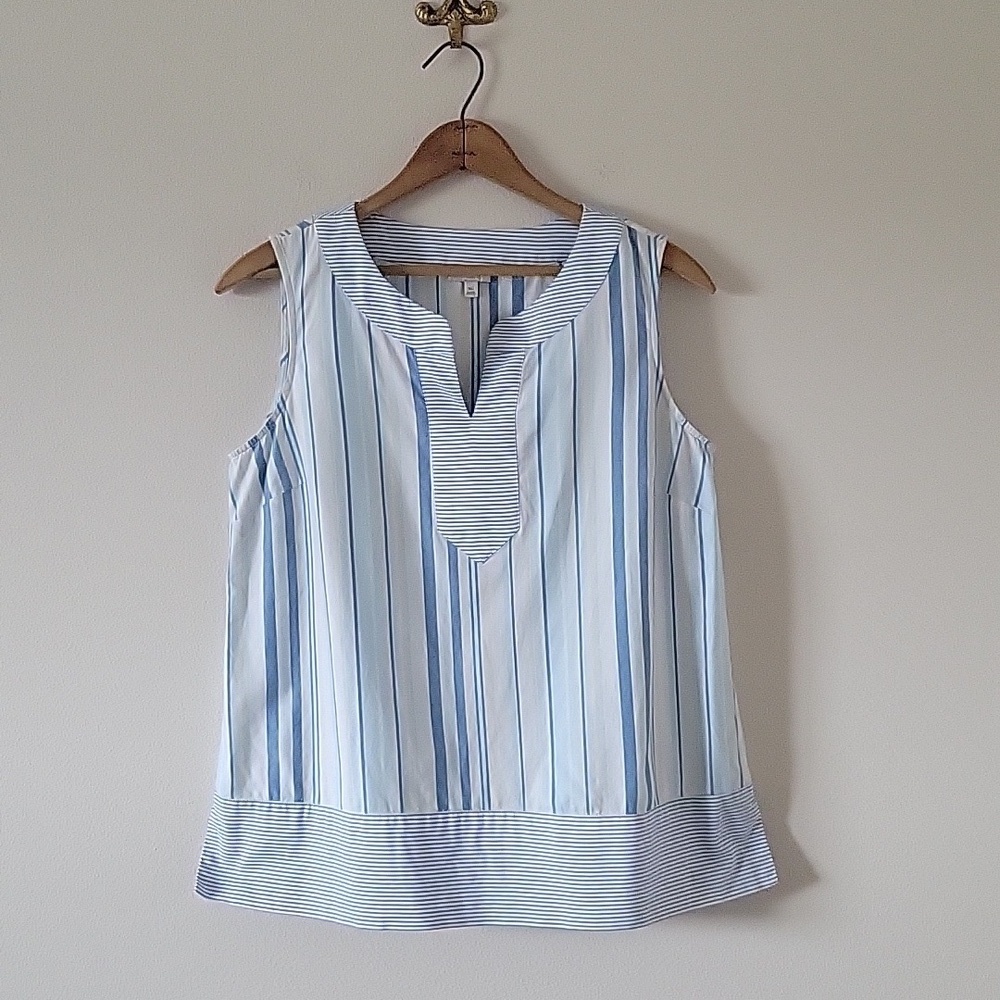 Talbots Sleeveless Blue‎ Stripe Tank Cotton Blouse Size MP Medium Petite